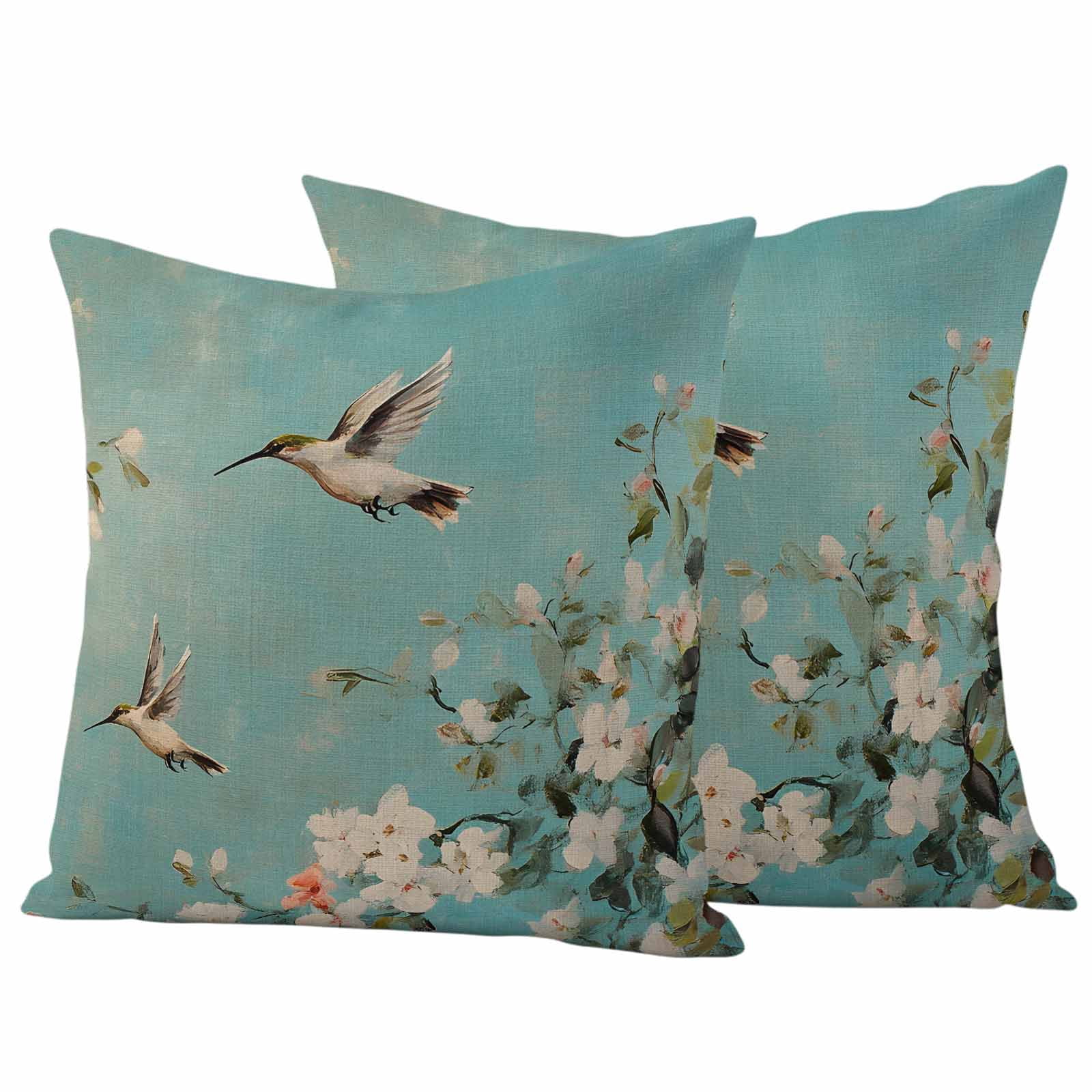 Bird Flowers Outdoor Waterproof Pillow Covers, Watercolor Pastoral Spring Botanical Plants Decorative Square Throw Pillowcase Sofa Cushion Sham for Patio/Couch/Chair, 16"x16" 2 Pack