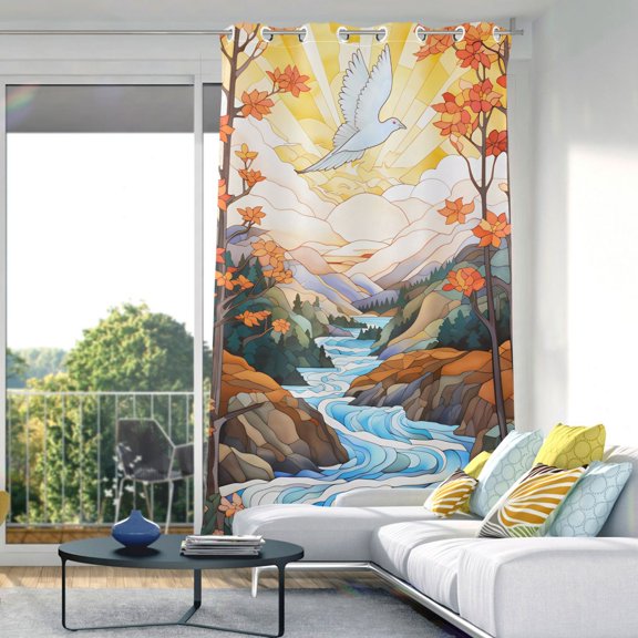 Bird Flowers Pool Mountain Sun Trees Blackout Curtain Panels Drapes Privacy Assured with Light Filtering Curtains for Living room Bedroom Bathroom Window