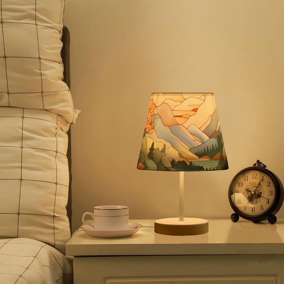 Bird Flowers Pool Mountain Sun Trees LED Desk Lamp Table Lamp USB Bedside Nightstand Small Lamp for Bedroom Living Room Kids Room