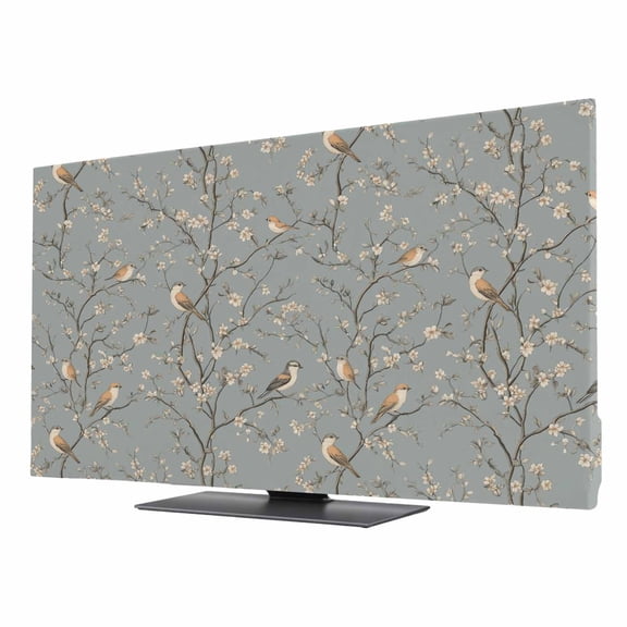 Bird Flowers TV Dust Cover 50 Inch, Branch Vintage Retro Computer Monitor Cover Dustproof Stretchable Indoor TV Screen Protector for LED LCD Universal Monitors
