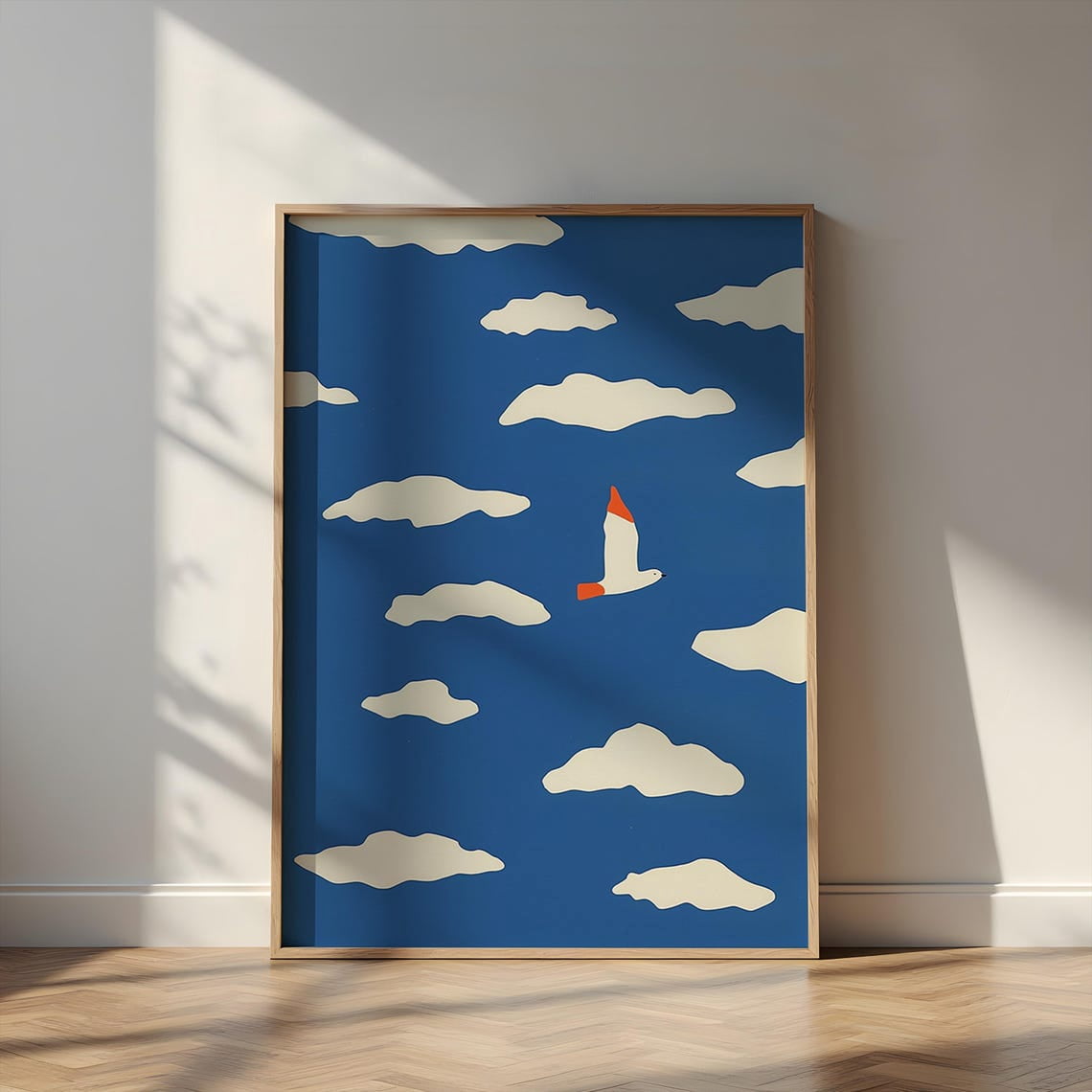 Cocketeil Flying Bird Flying Minimal Sky Modern Coastal Poster , Poster Print Only ...