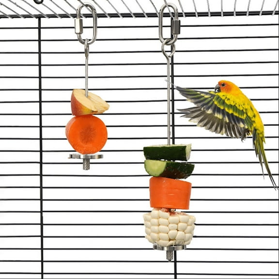 Bird Food Holder Skewer Set - Stainless Steel Foraging Toy for Parrots, Small Animals - Hanging Fruit/Vegetable Stick Feeder
