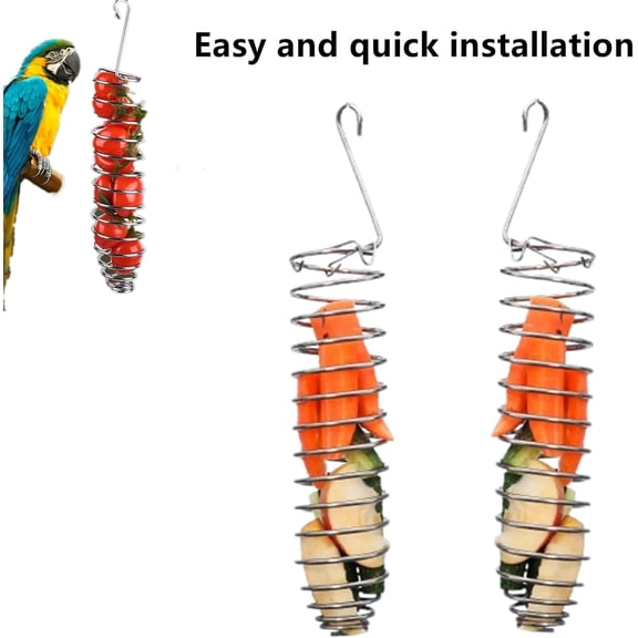 Bird Food Holder Parrots Foraging Toys for Birdcage Hanging, Stainless Steel Bird Treat Feeders Food Basket for Parakeet Cockatiel African Grey Conure Cockatoo Macaw