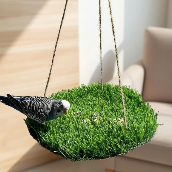 Bird Foraging Mat, Natural Grass Hammock Swing with Hooks, Climbing Perch Hanging Toy for Parakeets, Parrot, Cockatiels, Bearded Dragon, Snake