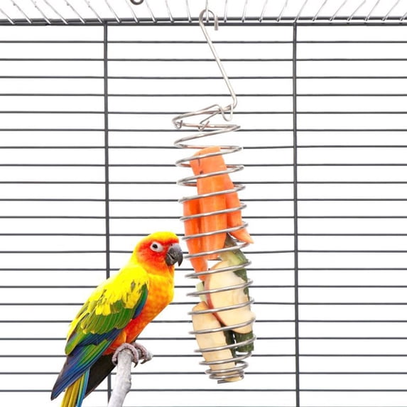 Bird Foraging Toy Feeder Parrot Treat Fruit Vegetable Seed Holder Feeder Food Basket Tool Stainless Steel Cage Accessories for Parakeet Cockatiel African Conure Cockatoo(9Inch,Anti-clogging version)