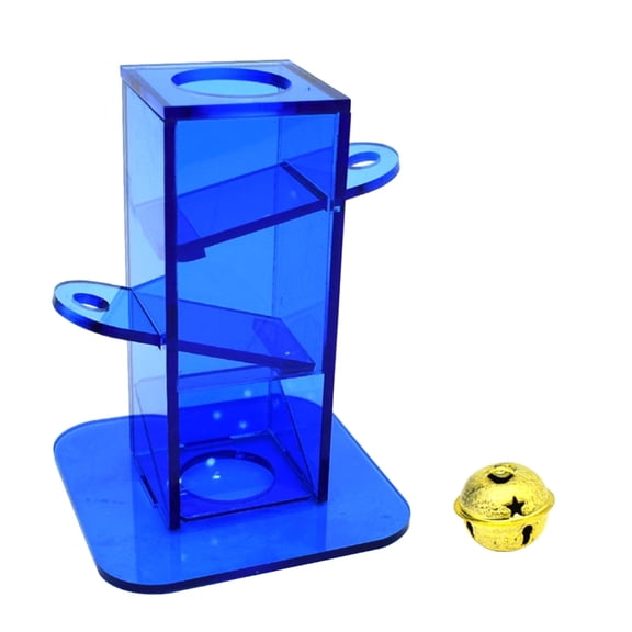 Bird Foraging Toy Transparent Blue Acrylic Box with Gold Metal Improving Intelligence for Parrot Cockatiel Parakeet