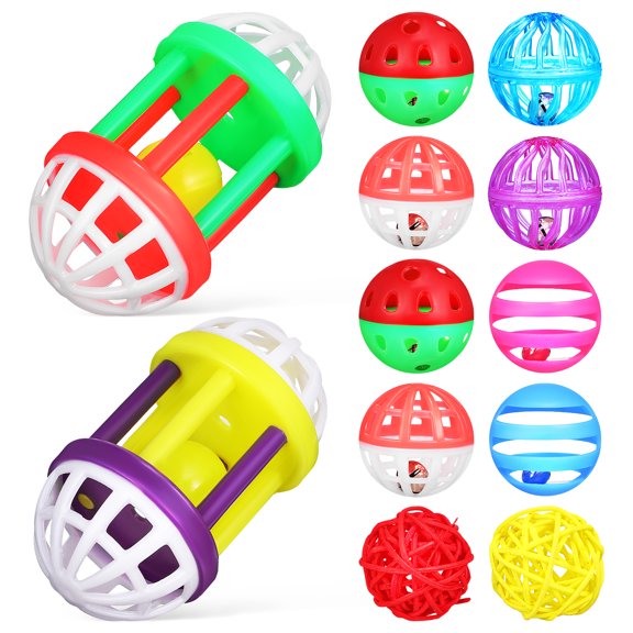 Bird Foraging Toys- 12-Pack Chewable Bell Balls (2" Diameter, Parrot/Cockatiel Safe)