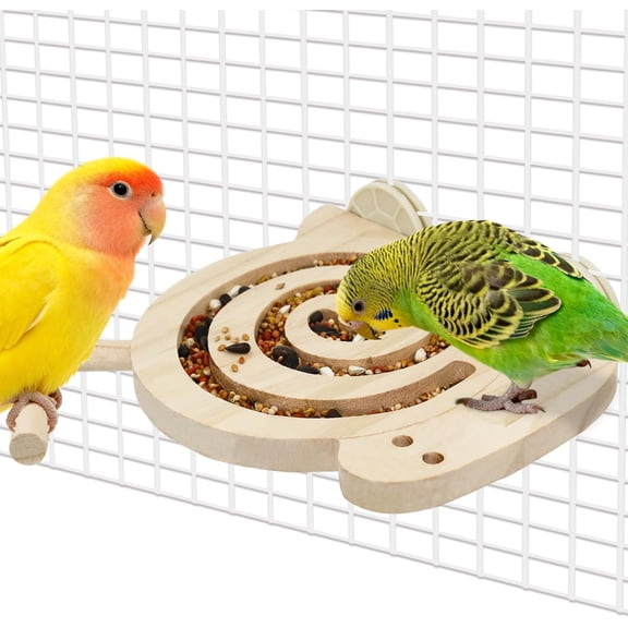 Bird Foraging Toys with Perch, Kiln-Dried Wood Bird Enrichment Toys for Slow Feeder, Parakeet Toy for Cages Reduce Seed Mess, Visible Food Design Parrot Puzzle for Novice/Older/Slow-Learning Birds