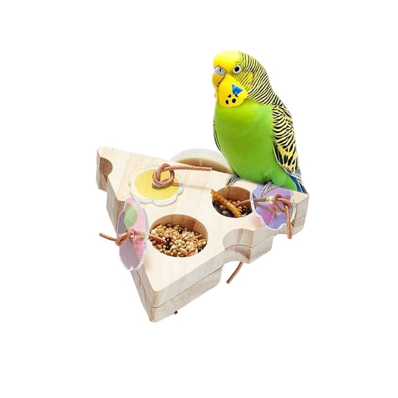 Bird Foraging Toys Wooden Foraging Feeder Interactive Foraging Toys for Parrot/ Small Sized Birds(3.9 ×3.9 ×1in)