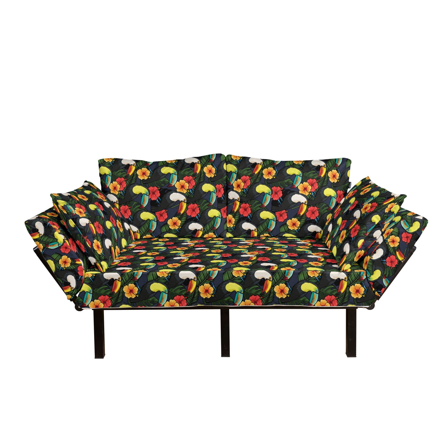Bird Futon Couch, Colorful Hawaii Nature Pattern with Toucan Birds