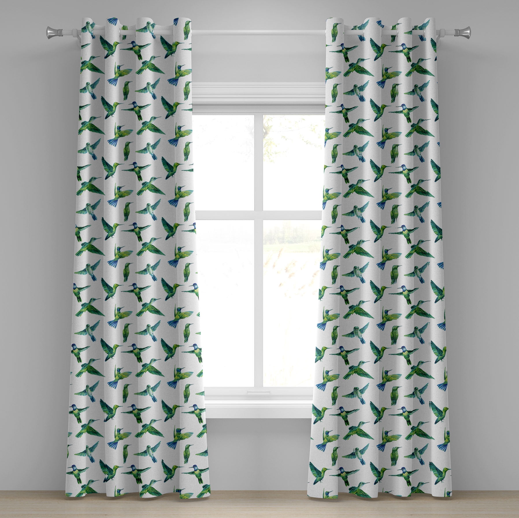 Bird Grommet Curtain, Hummingbird Flying in the Jungle Tropical Climate