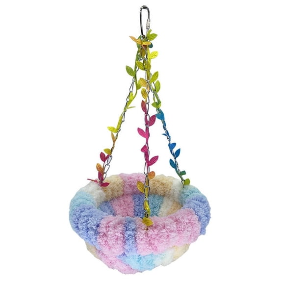 Bird Hammock Winter Warm Parrot Nest Bed Plush Snuggle Pet Cave Hammock Toy Parrot Cage Accessories (Colorful,L)