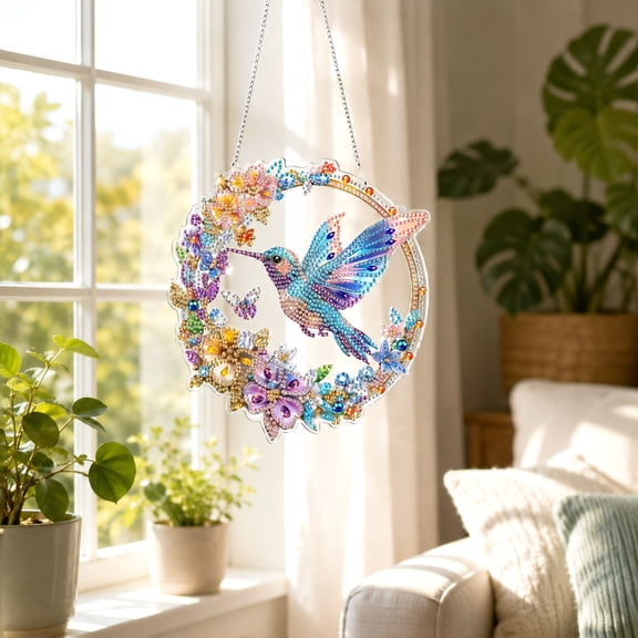 Bird Hanging Diamond Art Kits for Adults Pendant Suncatcher, Special Shaped Crystal DIY Pearl Diamond Painting Kit, Gift for Mother Spring Summer Window Wreath Decor 7.6 x 7.3 Inch