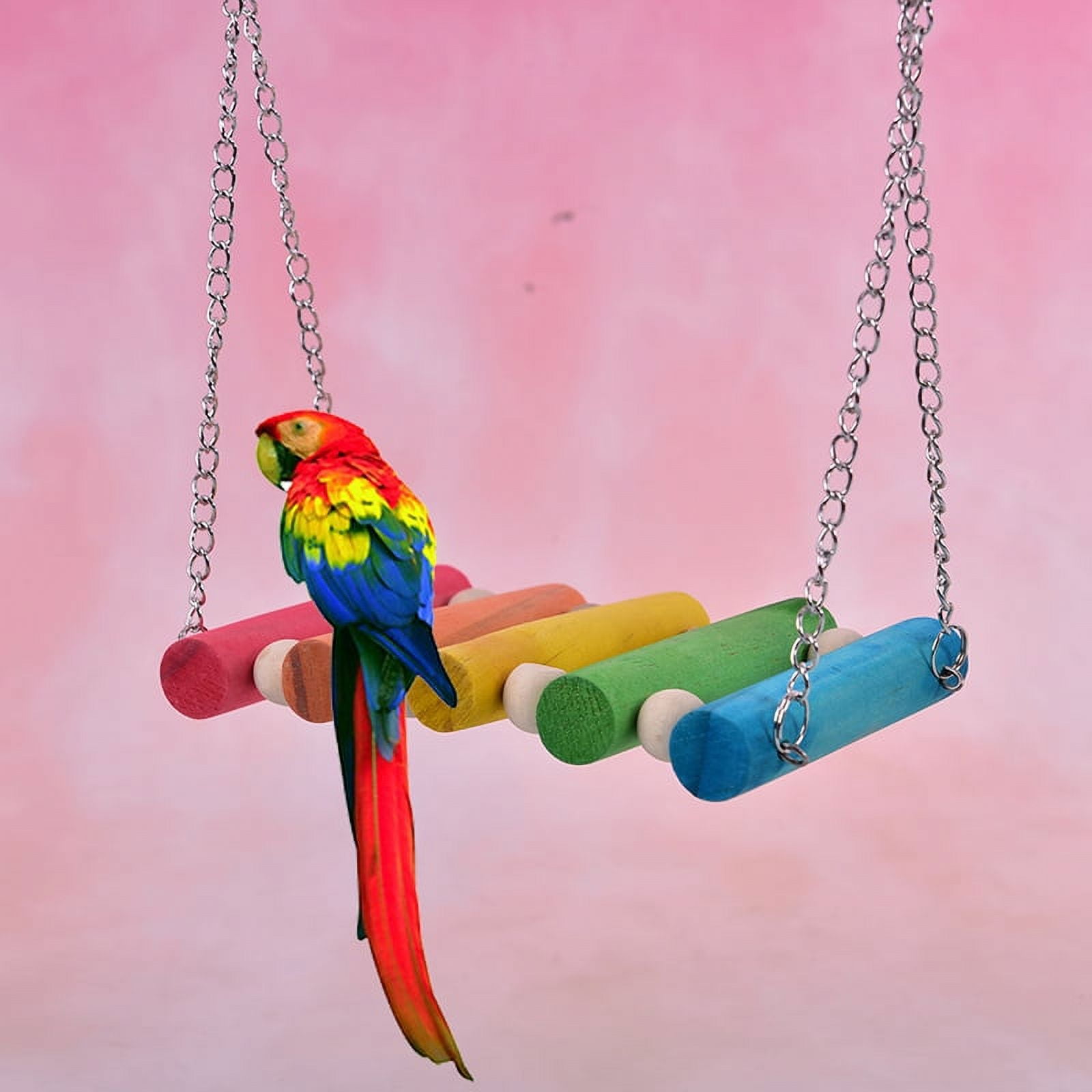Bird Hanging Swing Toys Wood Parrot Parakeet Perches Finches Pets