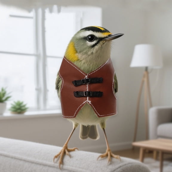 Bird Harness, Pet Harness, Walking Vest, Adjustable Leather, Buckle, Fasteners, Small Pet Supplies, Avian Outdoor Gear, Retro Styling, Tan Trim, 5X3 In, 1 Pc