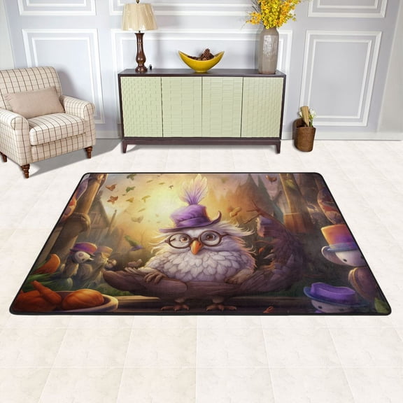 Bird Hat Glasses Dolls Area Rug Washable 72 x 48 Floor Carpet Mat Non Slip for Bedroom Living Room Kids Room Home Decor
