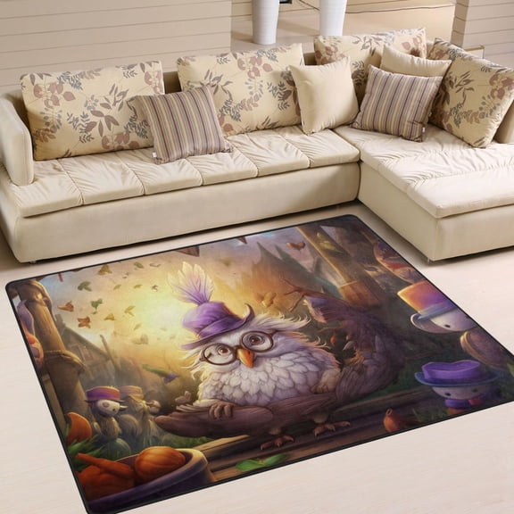 Bird Hat Glasses Dolls Area Rug Washable 80 x 58 Floor Carpet Mat Non Slip for Bedroom Living Room Home Decor