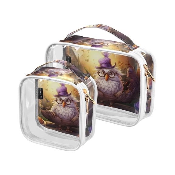 Bird Hat Glasses Dolls Clear Cosmetic Bags with Handles PVC Toiletry Bags Zipper Waterproof Portable for Traveling 2 Pcs