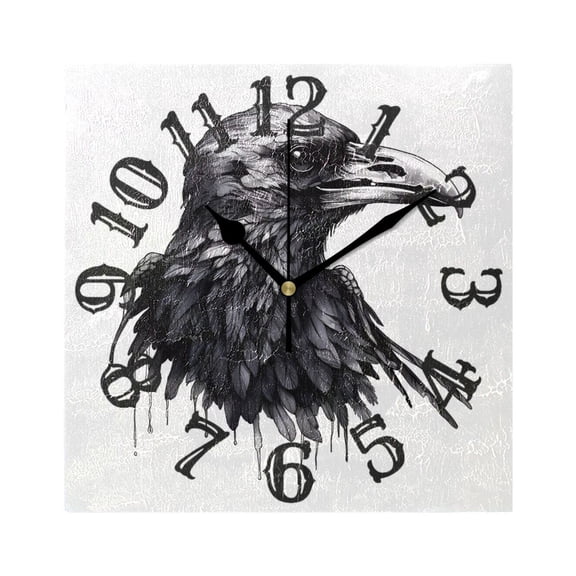 Bird Head Black Wall Clock Square Silent Non Ticking Battery Operated Clock for Home Bathroom Kitchen Bedroom Living Room