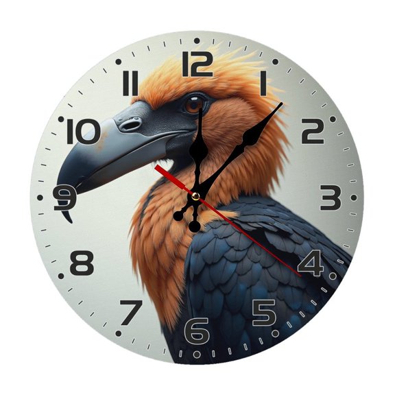 Bird Head Feathers Wall Clock 10 Inch Silent Non Ticking Round Wooden Clock Decoration for Living Room Kitchen Bedroom Bathroom Office Classroom