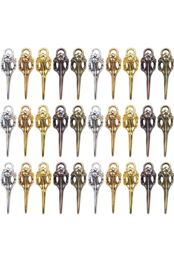 Bird Head Skull Charms, 25pcs Tibetan Style Bird Skull Head Charms Alloy Bird Head Skeleton Pendants for Necklace Bracelet Jewellery Findings Crafting, 5 Colors