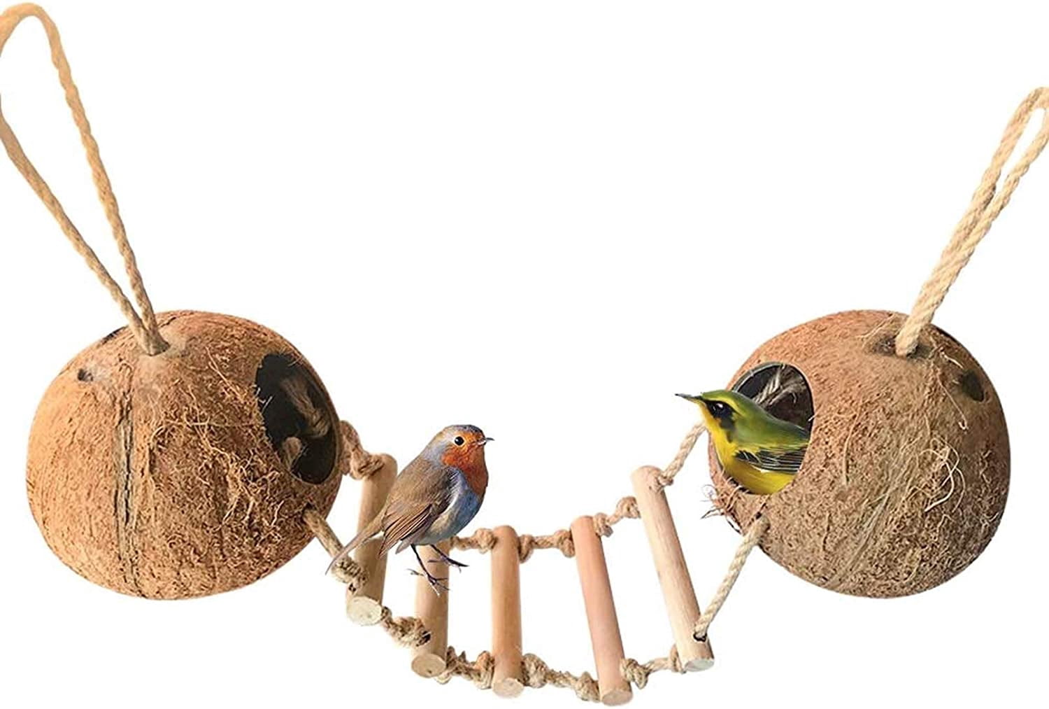 Bird Hides Coconut Nest with Wood Ladder,Syrian Hamster Cage Hanging ...