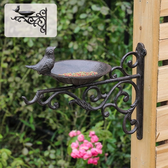 Bird Hooks For Wall,Bird Feeder Bracket,Fence Plant Hangers,10inch Vintage Birds Feeder Casts Iron Hanging Wall-Mounted Birds Feeder,Heavy Duty Cast Iron Bird Bath Bowl For Outdoors.