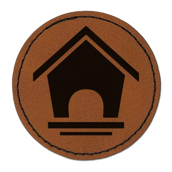 Bird House 2.5" Faux Leather Round Engraved Iron-On Patch - Brown