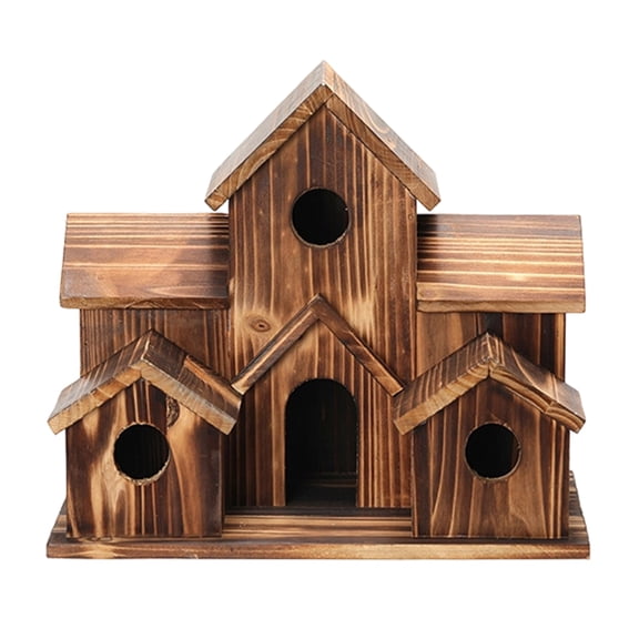 Bird House, 8"Birdhouse, Birdhouses for Outdoors, Bird Houses for Outside, Outdoor 4 Hole Bird House Room for 4 Bird Families Bluebird Finch Cardinals Hanging Birdhouse for Garden, A