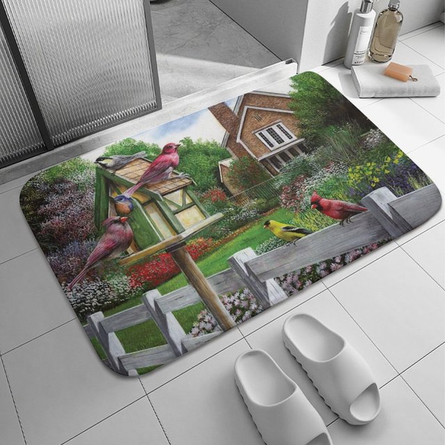Bird House And Flowers Bath Rugs Absorbent Non Slip Door Mats Soft