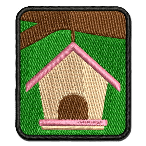 Bird House Applique Multi-Color Embroidered Iron-On Patch - 3.5 Inch Large