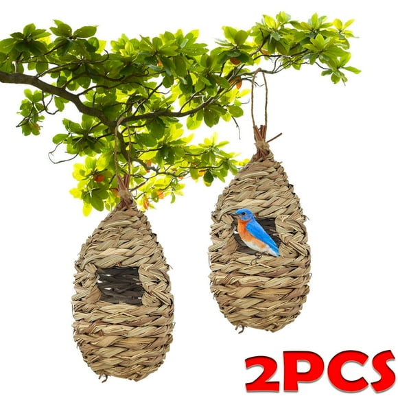 Bird House Hand Woven Hummingbird Houses Nest Small Hanging Audubon Birdhouse, 2 Pack