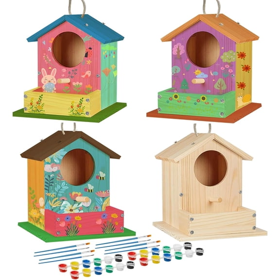 Bird House Kits for Adult, Wooden DIY Birdhouse Kit, Outdoor Woodworking Crafts Freestyle Painting, Arts and Crafts Projects with Paints & Brushes, Hanging Birdhouse for Garden Yard Decor Gifts (