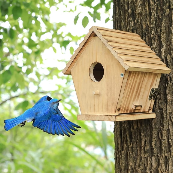 Bird House,Outdoor Bluebird House for Outside Clearance,Wooden Birdhouse Finch Cardinals Hanging Birdhouse Nesting Box for Wild Bird Viewing$$Garden & Patio