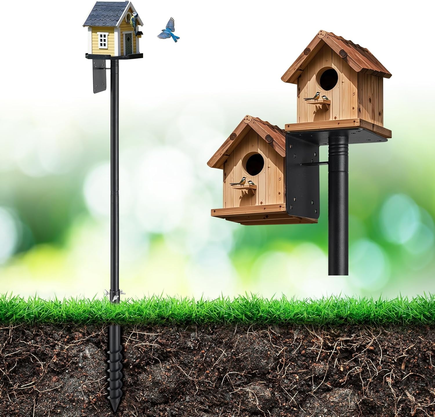 AEASKIEY Bird Feeder Pole, 60" Adjustable Heavy Duty Bird House Pole for Outdoor, Bluebird House, Weather Station.