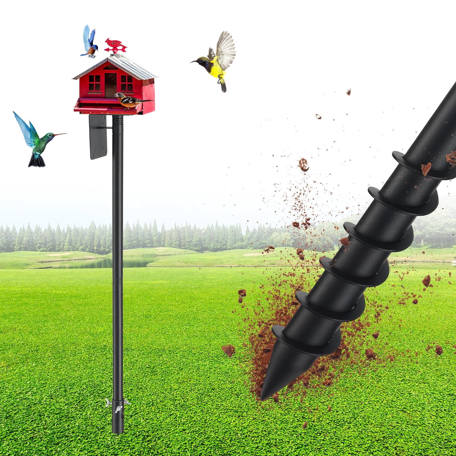 LCOKEIY Bird House Pole, 60" Bird Feeder Pole for Outside Heavy Duty, Adjustable Bird Feeder Stand, Birdhouse Pole for Bluebird, Hummingbird