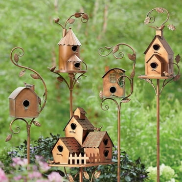 Bird House With Pole Copper Cottage Bird House Stakes Large Bird Houses For Courtyard Backyard Patio Outdoor Garden Decor Resting Place For Birds Hummingbird House Bird Feeders