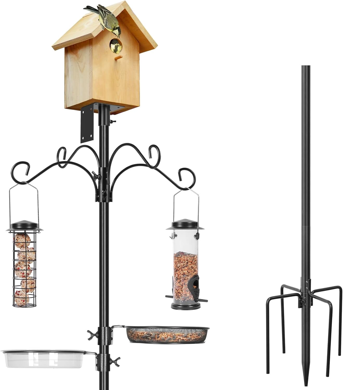 Bird House Pole Mount Kit 80 Inch 2 Pair Hooks Multi Feeders Bird Bath Feeder Tray - Heavy Duty Adjustable Bluebird Feeder Support Rod Stand Set for Outside, Yard, Garden