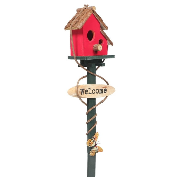 RENACLIPY Decorative Wooden Birdhouse Stake for Outdoor Garden Lawn Yard Rustic Design