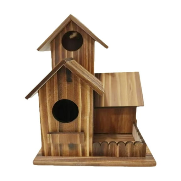 Bird House Wooden Hanging Birdhouse Outdoor 3 Hole Bird House Room Rustic Wood Design for Garden Courtyard Decor