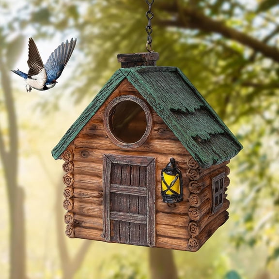 Bird Houses for Outside, Garden Bird Nesting Boxes Hand-Painted Resin with Hanging Chain, Waterproof Outdoor Decor Bluebird Cardinals for Yard Patio, Bird Lover Mom Grandma Gifts