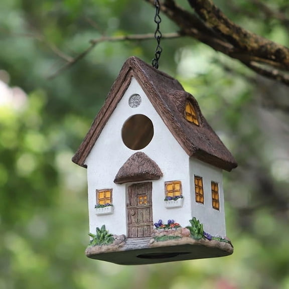 Bird Houses for Outside, with Hanging Chain, Wood-Look Resin Waterproof | Practical Birdhouses for Outdoors, Decorative Bird Cage, Garden Decor for Hummingbird, Bluebird, Cardinal and Other Bird