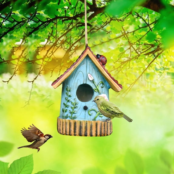 Bird Houses for Outside, Outdoor Hanging Bird Nests, Garden Colorful Decorative Birdhouses, Cute Resin Mini Birdhouse for Outdoor Patio Garden Decorative