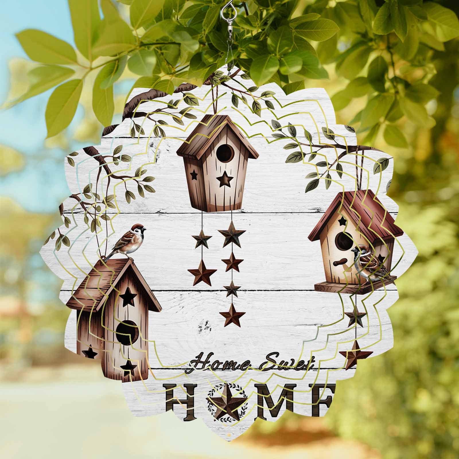 Bird Houses Wind Spinner for Garden Yard 10In, Sparrows Home Sweet ...