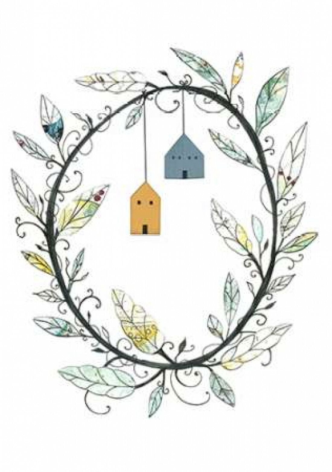 Bird Houses and Wreath Canvas Art - Sarah Ogren (20 x 28)