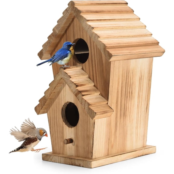 Bird Houses for Outside-2 Hole Wooden Outdoor Bird House,Wild Bird Box House,Nesting Box Birdhouse,Garden Bird Roosting