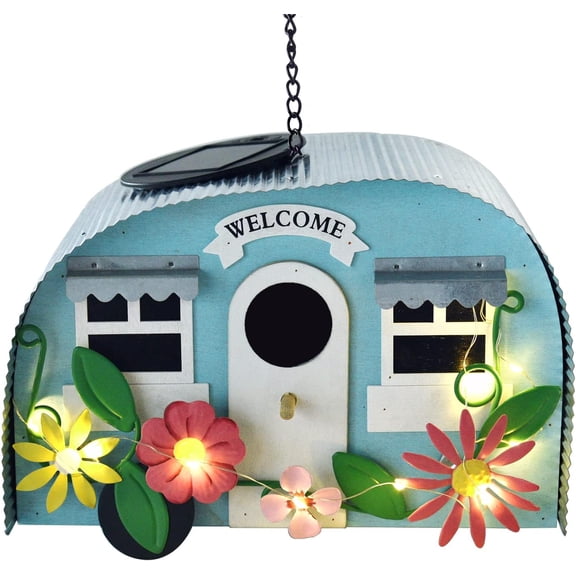 Bird Houses for Outside Decorative with 10 LEDs Solar String Lights Humming Bird Houses for Outside Hanging Handwork Bird Nest Garden Decor Outdoor