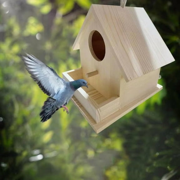 Bird Houses for Outside Hangable Wooden Bird Feeder Box with Pole Pet Cottage for Hummingbirds Cardinal Birds Outdoor