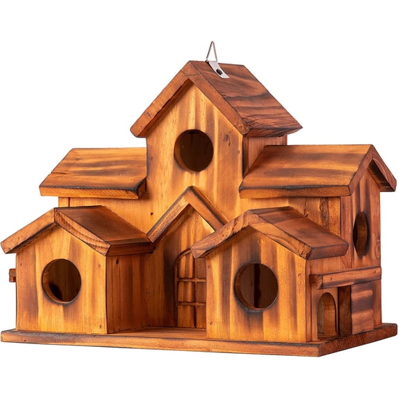 Bird Houses for Outside,Outdoor 5 Hole Bird House Room for 5 Bird Families Bluebird Finch Cardinals Hanging Birdhouse for Garden (Brown - Set of 1)