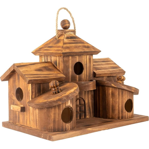 Bird Houses for Outside,Outdoor 5 Hole House Room Families Bluebird Finch Cardinals Hanging Birdhouse Garden